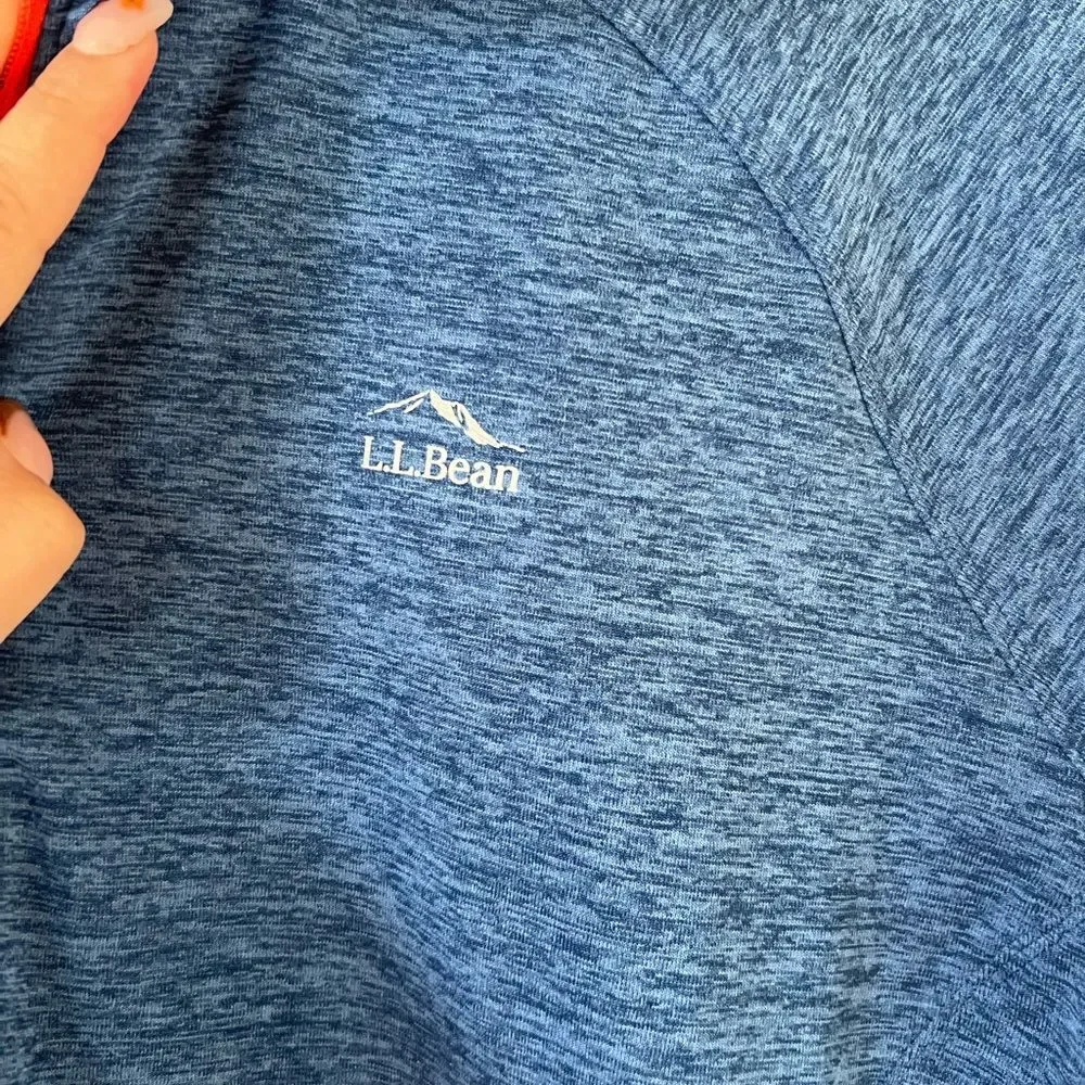 L.L Bean Men’s Adventure Grid Fleece Quarter Zip Blue Orange Accent Pullover L